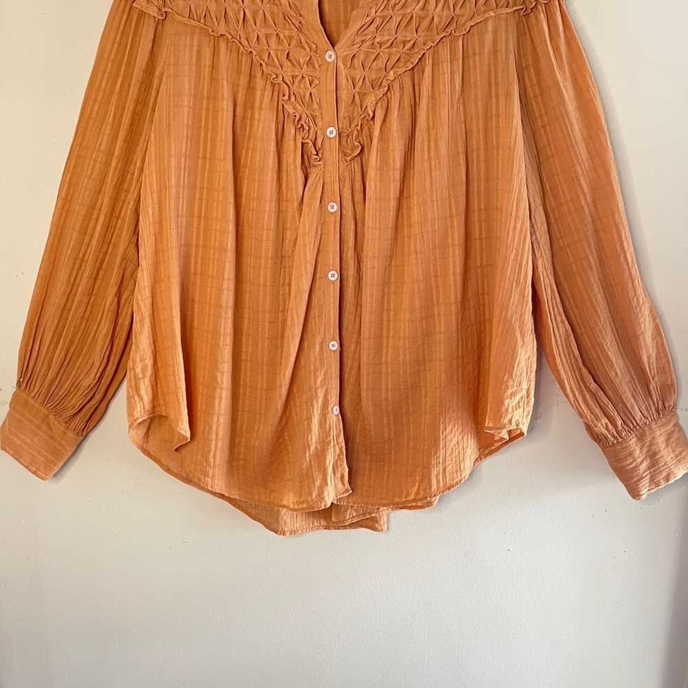 ❌FREE PEOPLE Marigold Cotton Button Down Oversized Top, SM (fits up to XL) - Picture 6 of 13